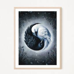 A4 A5 Crow Balance Art Print - Spiritual Spirit Guide Art Raven Witch Fantasy Poster Enchanted Night - thumbnail 3