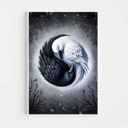A4 A5 Crow Balance Art Print - Spiritual Spirit Guide Art Raven Witch Fantasy Poster Enchanted Night - thumbnail 2