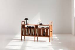 Teak Vinyl Record Storage Sideboard 143 cm, Mid Century Modern Credenza, Lp Console 90 cm Tall, Turntable Stand, Handmade Wood