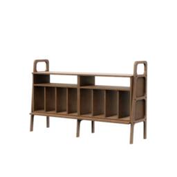 Teak Vinyl Record Storage Sideboard 143 cm, Mid Century Modern Credenza, Lp Console 90 cm Tall, Turntable Stand, Handmade Wood - thumbnail 4