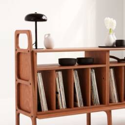 Mid-Century Modern Teak Vinyl Record Storage Stand Scandinavian Sideboard - thumbnail 2