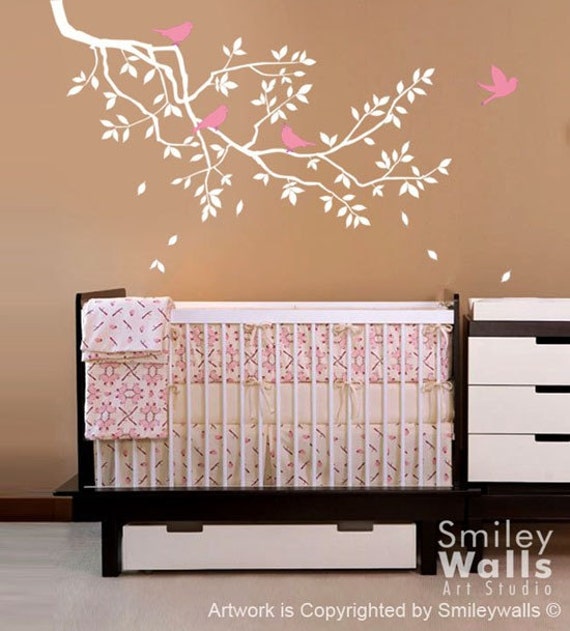Branch & Birds Kids Nursery Vinyl Wall Decal Gift Birds - Decal, Branch Sticker, Nature Design Nursery Decal Baby Room Decor - image 1