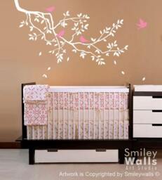 Branch & Birds Kids Nursery Vinyl Wall Decal Gift Birds - Decal, Branch Sticker, Nature Design Nursery Decal Baby Room Decor - thumbnail 1