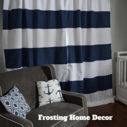 Custom Navy Blue Striped Curtains, Stripes, Color Blocked, Nautical, Nursery Window Treatments - thumbnail 2