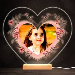 Pink Flower Border Photo Colourful Heart Personalised Gift Led Lamp Night Light - Bedroom - thumbnail 1