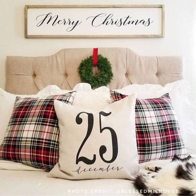 December 25 Christmas Linen Pillow Cover - Rustic Farmhouse Decor - image 1