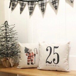 December 25 Christmas Linen Pillow Cover - Rustic Farmhouse Decor - thumbnail 3