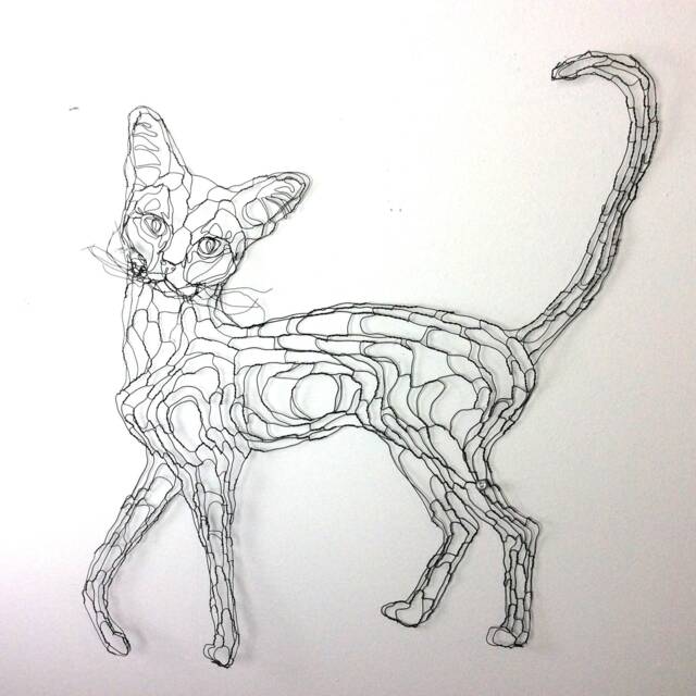 Wall Kitty Cat 2D Wire Sculpture By Elizabeth Berrien - image 1