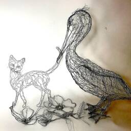 Wall Kitty Cat 2D Wire Sculpture By Elizabeth Berrien - thumbnail 2