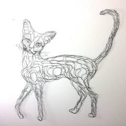 Wall Kitty Cat 2D Wire Sculpture By Elizabeth Berrien - thumbnail 1