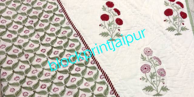 Hand Block Print Cotton Reversible Quilt, Winter Blanket, Cotton Quilt, Single Bed Blanket & Throws, Cotton Single Quilt - image 1