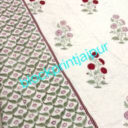 Hand Block Print Cotton Reversible Quilt, Winter Blanket, Cotton Quilt, Single Bed Blanket & Throws, Cotton Single Quilt - thumbnail 3