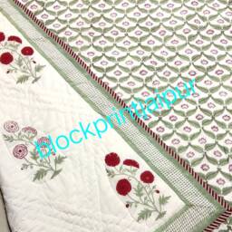 Hand Block Print Cotton Reversible Quilt, Winter Blanket, Cotton Quilt, Single Bed Blanket & Throws, Cotton Single Quilt - thumbnail 2