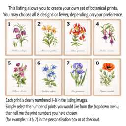 Botanical Flower Prints & Deluxe Greeting Cards. Stylish Floral Art. Wall Art, Elegant Nature Home Decor. Set Of 8 Poster - thumbnail 3