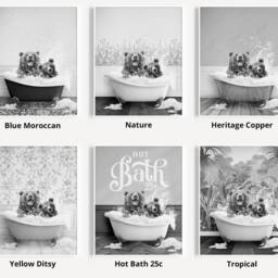 Black & White Daddy Bear Father's Day Gift. 1, 2 Or 3 Cubs Laughing With in Bath Print, Funny Gift, Bathroom Print - thumbnail 3
