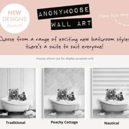 Black & White Daddy Bear Father's Day Gift. 1, 2 Or 3 Cubs Laughing With in Bath Print, Funny Gift, Bathroom Print - thumbnail 2
