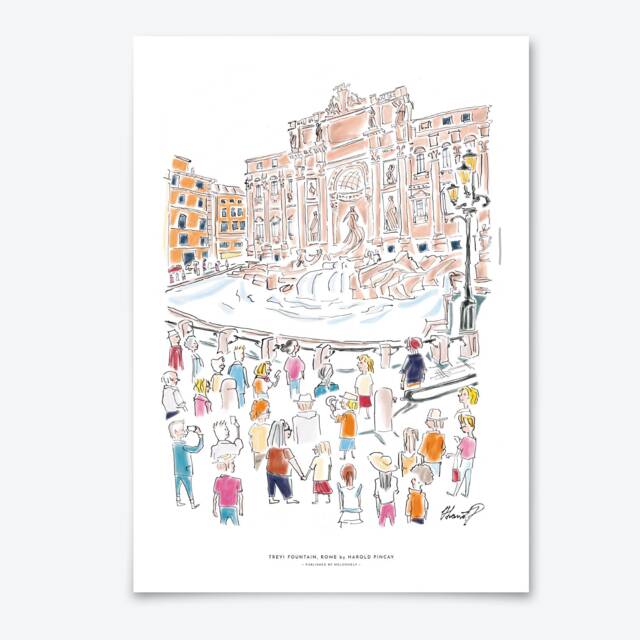 Trevi Fountain Print On Fine Art Paper - Rome Travel Illustration- Unframed - image 1