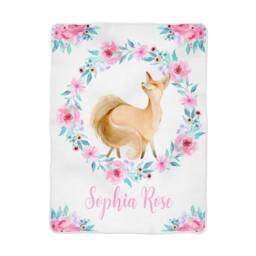 Personalized Baby Blanket With Fox & Aqua Pink Floral Wreath in Fleece, Minky, Or Sherpa. Perfect Gift - thumbnail 1