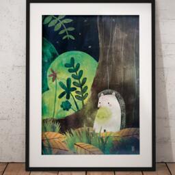 The Hedgehog & The Treasure Print - 21x30 Print Illustration Cute Animals Nursery Decor - thumbnail 3