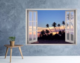 Palm Beach View Window 3D Wall Decal Art Removable Wallpaper Mural Sticker Vinyl Home Decor - thumbnail 1