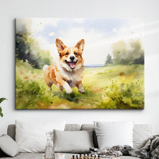 Pembroke Welsh Corgi Dog Pet Abstract Watercolor Painting Wall Art Framed Canvas Poster Print Home Kitchen Living Room Decor Gifts - image 1