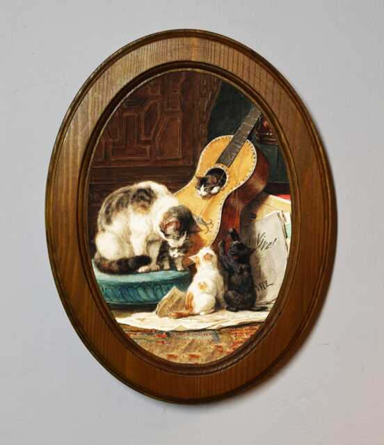 Light Oak Oval Wooden Framed Picture, Henriette Ronner Knip, The Musical Artists, Art Print, Wall Hanging Home Decor Antique Vintage Style - image 1