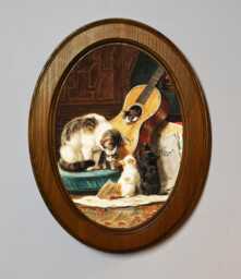 Light Oak Oval Wooden Framed Picture, Henriette Ronner Knip, The Musical Artists, Art Print, Wall Hanging Home Decor Antique Vintage Style - thumbnail 1