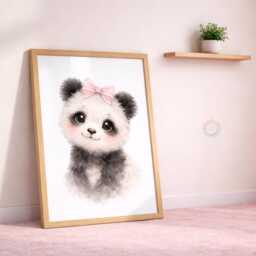 Personalised Safari Nursery Print Set - Pink Girls Bow Animal Wall Art, Bedroom Decor, Panda - thumbnail 3