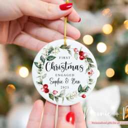Personalised Ornament - First Christmas Engaged Ceramic Keepsake Tree Decoration Engagement Gift Heart Bauble Style0 - thumbnail 3
