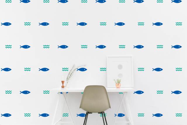 Fish & Wave Wall Decal Nautical Kids Room Wall Sticker Marine Bedroom Pattern Wallpaper Vinyl Decals Nursery Stickers Home Decor - image 1
