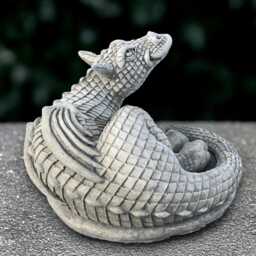 stone Curled Dragon Sculpture Outdoor Figurine Concrete Ornament Front Door Decoration Handmade Art Dragon Lover Gift - thumbnail 4