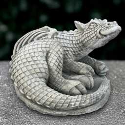 stone Curled Dragon Sculpture Outdoor Figurine Concrete Ornament Front Door Decoration Handmade Art Dragon Lover Gift - thumbnail 1