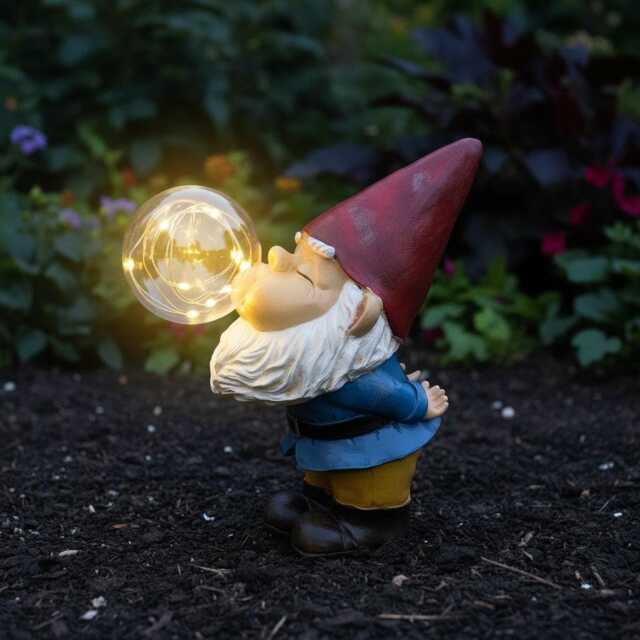 Solar Bubble Blowing Garden Gnome Statue Light, Outdoor Resin Ornament, Cute Decor, Unique Gift - image 1