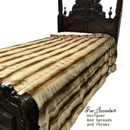 Faux Fur Throw Blanket - Brown Stripe Chinchilla, Cuddle Lining - thumbnail 2