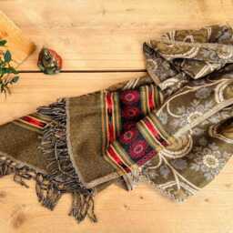 Handwoven Boho Throw Blanket - Earthy Green Bohemian Pattern With Fringe - thumbnail 2