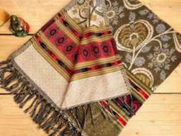 Handwoven Boho Throw Blanket - Earthy Green Bohemian Pattern With Fringe - thumbnail 1