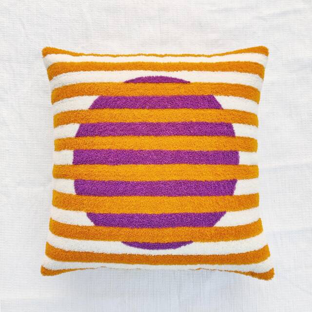 Purple, Mustard & Ivory Embroidered Boho Textured Throw Cushion Cover Decorative Handmade Pillow - image 1