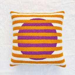 Purple, Mustard & Ivory Embroidered Boho Textured Throw Cushion Cover Decorative Handmade Pillow - thumbnail 1