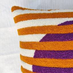 Purple, Mustard & Ivory Embroidered Boho Textured Throw Cushion Cover Decorative Handmade Pillow - thumbnail 2