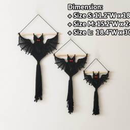 Macrame Gothic Bat, Dark Wall Art, Bat Ornaments, Gift, Decoration, Goth Aesthetic, Boho Bedroom, Decorations V12 - thumbnail 3