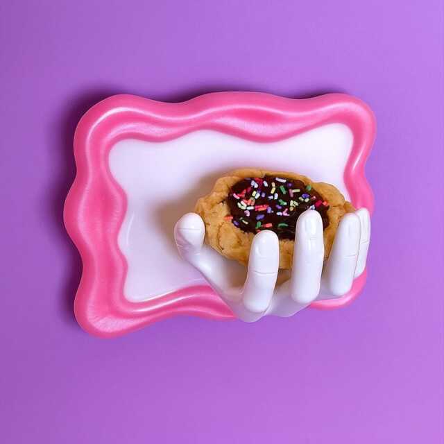 Hand Holding Sugar Cookies 3D Resin Wall Art/3D Sculpture/ Sprinkle Cookies Life Size/ Weird Art/ Pop Art/ Dopamine Decor Kitschy - image 1