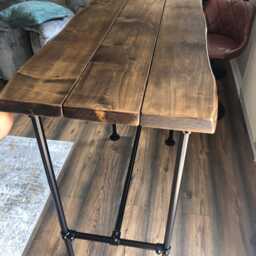Rustic Breakfast Bar Table, Solid Timber, Industrial Tube Legs, All Made To Order - thumbnail 2