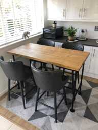 Rustic Breakfast Bar Table, Solid Timber, Industrial Tube Legs, All Made To Order