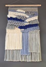 Large Woven Wall Hanging Blue Boho Tapestry, Modern Textile Art