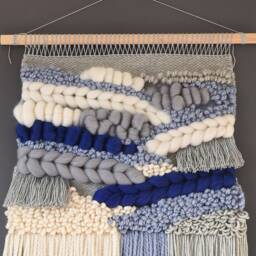 Large Woven Wall Hanging Blue Boho Tapestry, Modern Textile Art - thumbnail 2