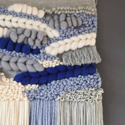 Large Woven Wall Hanging Blue Boho Tapestry, Modern Textile Art - thumbnail 3