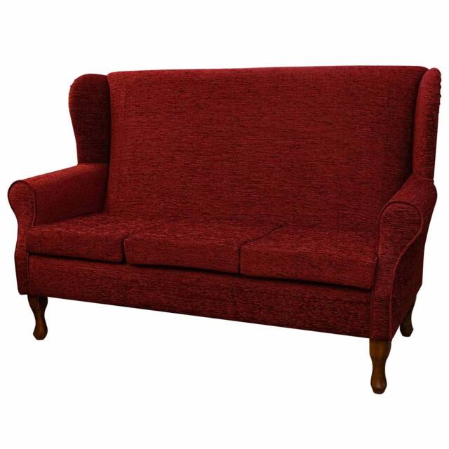 Handmade Wine Red Wingback 3 Seater Sofa Camden Stria Fabric, British Made - image 1