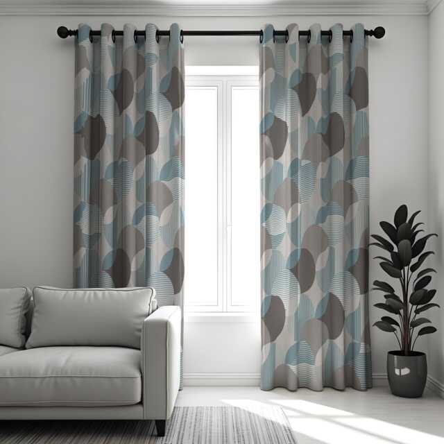 Modern Geometric Curtains, Blue Grey Abstract Drapes, Eyelet Or Rod Pocket Custom Length Made To Measure Panels - image 1
