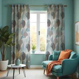 Modern Geometric Curtains, Blue Grey Abstract Drapes, Eyelet Or Rod Pocket Custom Length Made To Measure Panels - thumbnail 4