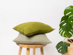 Green Linen Cushion Covers, Pure Stone Washed & Softened Cushions 45cm X - 18 - thumbnail 1